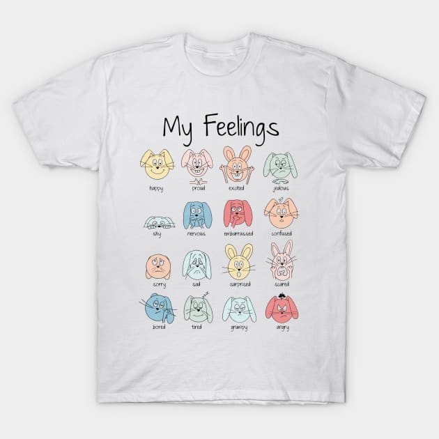 Expressions Print, Emotions Print, Feelings Print, Educational Print for Kids, Funny Bunny Print, Montessori Print, Preschool Print, Rainbow T-Shirt by konnijensen